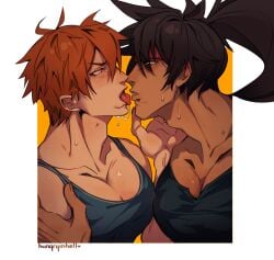 beelzebub_(obey_me) blush crack_pairing drooling gay guilty_gear guilty_gear_strive kissing looking_at_another male male/male man_boobs muscular obey_me! obey_me!_one_master_to_rule_them_all pecs saliva_trail sol_badguy yaoi