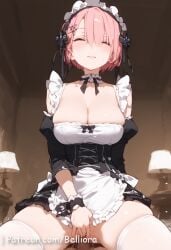 1boy ai_generated anus ass ass_focus belliora big_ass close_mouth female female female_on_cloth female_on_top grabbing_ass hair_ribbon hand_on_own_pussy indoor male pink_hair puckered_anus pussy ram_(re:zero) re:zero_kara_hajimeru_isekai_seikatsu red_eyes sex uncensored vaginal_penetration vaginal_sex