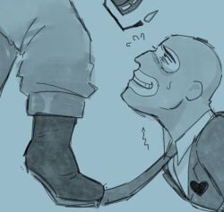 ambiguous_gender aroused_male monochrome nervous_smile non_explicit nonbinary pyro_(team_fortress_2) scvmwrld self-upload spy_(team_fortress_2) submissive_male team team_fortress_2 threatening tied_up