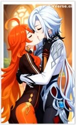 2females 2girls 2women ai_generated arlecchino_(genshin_impact) female genshin_impact girl_on_girl lesbian_couple lesbian_domination lesbian_focus lesbian_kiss lesbian_sex mavuika_(genshin_impact) yuri