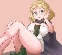 big_ass big_breasts big_butt big_thighs big_titties breasts curvaceous curvaceous_female curvaceous_figure curvy curvy_figure curvy_hips elf_ears elf_female elf_girl female female_focus female_only green_eyes hatzuhatzu long_hair looking_at_viewer nintendo princess_zelda tears_of_the_kingdom the_legend_of_zelda yellow_hair zelda_(tears_of_the_kingdom)