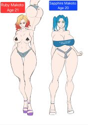 big_ass big_breasts birthmark blue_hair different_eye_color different_hair_color girls_only high_heels hourglass_figure medium_breasts nipple_pasties original_characters queen_of_spades red_eyes revealing_clothes ruby_makoto sketch thick_thighs venomarts00 zstorys22