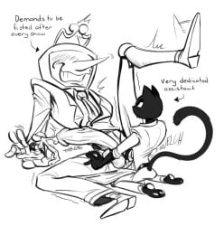 animate_inanimate antenna_wire anthro big_penis black_and_white bodily_fluids clothing cum darkner deltarune deltarune_chapter_3 domestic_cat duo electronics felid feline felis fisting for_a_head genital_fluids genitals humanoid long_nose male male/male mammal monochrome necktie object_head onomatopoeia penetration penis screen screen_face simple_background sound_effects source_request suit television tenna_(deltarune) text undertale_(series) unknown_artist white_background