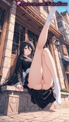 1girls 2025 ;d ai_generated anus ass bangs black_hair black_kimono bleach bleach:_the_thousand-year_blood_war blush breasts cleft_of_venus feet full_body hair_between_eyes hi_res highres japanese_clothes kuchiki_rukia labia labia_majora lamppost large_breasts leg_up legs long_hair long_sleeves looking_at_viewer natsuyoru no_panties no_shoes one_eye_closed open_mouth outdoors patreon purple_eyes pussy shounen_jump sitting smile socks solo tabi thighs toes uncensored vagina voluptuous voluptuous_female white_socks