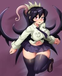 big_ass big_breasts big_thighs big_titties black_hair black_necktie breasts chubby chubby_female curvaceous curvaceous_female curvaceous_figure curvy curvy_female curvy_figure curvy_hips female female_focus filia_(skullgirls) hatzuhatzu huge_thighs long_hair necktie necktie_between_breasts pouting red_eyes school_uniform skullgirls thick_thighs thigh_highs wide_hips