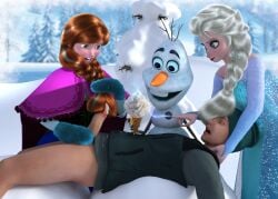 anna_(frozen) elsa_(frozen) fur_gloves hairjob hairjob_heaven olaf_(frozen)