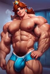 1boy abs ai_generated alternate_body_type ambiguous_gender ambush_(trap) arm_hair arm_veins armpit_hair bara barechested biceps blue_eyes boy brown_hair bulge chest_hair civitai club_shaped_penis crown earrings feet_out_of_frame gender_transformation genderswap_(ftm) hairy hairy_armpits hairy_arms hairy_chest hairy_legs indoors large_pectorals leg_hair long_hair looking_at_viewer male male_breasts male_chest male_focus male_only male_swimwear man_nipples mario_(series) masculine_male muscles muscular muscular_male navel navel_hair nintendo nipples pecs pectorals penis princess_daisy pubic_hair pubic_hair_peek room rule_63 sewoh26 shirtless_male sideburns smile solo solo_focus stomach super_mario_bros. thick_arms thick_thighs thighs topless topless_male underwear underwear_only veins