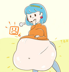 amelia_n. big_belly blue_hair clothed cratedcheese female human inflation nintendo nintendo_switch vore