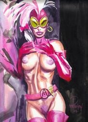 arm_gloves belt dan_brereton earring goggles long_gloves masked nipples pink_hair pink_mutation pubic_hair the_psycho thigh_highs topless