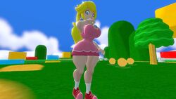 1girls 3d 3d_(artwork) big_breasts big_thighs blonde_hair blue_eyes breasts brooch clothed crown curvy day earrings female female_only field light-skinned_female light_skin lips lipstick long_hair mario_(series) mario_tennis minidress mountain nintendo outside pink_clothing pink_lipstick pink_minidress pink_shoes princess_peach shoes sleeveless socks solo source_filmmaker sports_dress sportswear thick thick_hips thick_thighs thighs tree video_games walking white_sock wide_hips