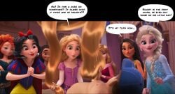 elsa_(frozen) hairjob hairjob_heaven merida moana_waialiki pocahontas_(character) rapunzel rapunzel_(tangled) sleeping_beauty_(disney)