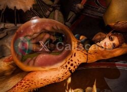 3d amazon baldur's_gate_3 belly body female female_prey lae'zel nude render samesize sexy shadowheart stomach vore vore_belly warrior
