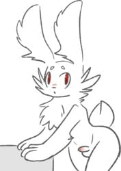 2019 alpha_channel anthro balls blush fluffy fur lagomorph leporid long_ears looking_at_viewer male male_focus male_only mammal milkpudding penis puffy_tail rabbit red_eyes simple_background small_penis transparent_background white_fur