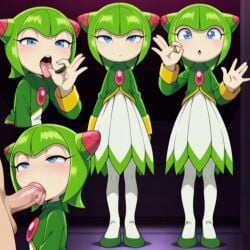 1girls 2025 ai_generated alien background blowjob blue_eyes civitai clothed cosmo_the_seedrian d3rmal enjoying fellatio gem green_hair multiple_girls naughty sega short_hair sonic_(series) standing sucking tagme vest