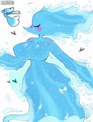 1girls big_breasts blue_body blue_skin blush blush breasts closed_eyes deltarune deltarune_chapter_4 female female_only heart kawooshy long_hair miss_mizzle_(deltarune) solo solo_female sparkle sparkles undertale_(series) water