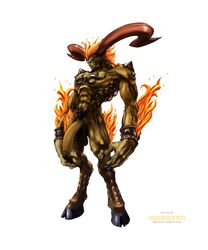 demon edit final_fantasy flaccid flames full_body horns humanoid_penis ifrit male male_only mmoboys mmoboys_(artist) muscular penis photoshop solo summon