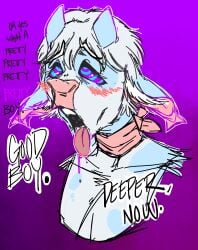 ahe_gao anthro azazellon blue_body blue_fur bodily_fluids deeper drooling femboy fur good_boy hair hi_res hypnokink hypnosis hypnotized_eyes looking_pleasured luke_(azazellon) male male_only mind_control open_mouth pink_scarf pretty_boy saliva scarf smexyargonian123 solo spiral_eyes trance white_hair