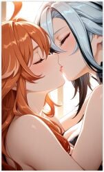2females 2girls 2women ai_generated arlecchino_(genshin_impact) genshin_impact girl_on_girl lesbian_couple lesbian_domination lesbian_focus lesbian_kiss lesbian_sex mavuika_(genshin_impact) yuri yuri yuri