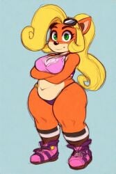 anthro big_ass big_breasts bottomless coco_bandicoot crash_(series) female_only green_eyes huge_ass pantsless slightly_chubby_female thick_thighs thong wide_hips