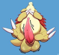 2_claws 2_toes animal_genitalia animal_penis anthro balls big_balls big_penis blue_background blush blush_lines bodily_fluids claws erection feet fizzpop generation_1_pokemon genital_fluids genitals hi_res male motion_lines nintendo nude penis pokemon pokemon_(species) precum sandslash sheath shiny_pokemon simple_background solo tail toes yellow_body