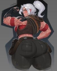 1girls 2020s 2025 2d 2d_(artwork) anna_(tomboyrose97) ass big_ass big_breasts big_butt big_thighs bottom_heavy breasts clothing cosplay csarphong curvy curvy_body curvy_female curvy_figure dat_ass eyebrows eyelashes female female_focus female_only flexing flexing_bicep hand_on_hip hi_res highres hips hourglass_figure human human_only large_ass large_butt light-skinned_female light_skin looking_at_viewer low-angle_view muscles muscular muscular_arms muscular_female pinup ponytail red_eyes round_ass rule_63 scar scars scars_all_over slim_waist smile smirk solo solo_female succubus tatoos tattoo tattoo_on_arm team_fortress_2 thick_thighs thighs toned_stomach valve white_hair wide_hips