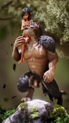 3d_(artwork) 9:16 animal_humanoid anthro blender_(artwork) breasts canid canid_humanoid canine canine_humanoid canis dark_body dark_skin digital_media_(artwork) duo exposed_breasts feet female female_human flaccid forest full-length_portrait genitals hi_res human humanoid humanoid_feet humanoid_genitalia humanoid_penis larger_male male male/female male_anthro mammal mammal_humanoid muscular muscular_male nude nude_female nude_male penis plant plantigrade portrait sacb0y size_difference smaller_female tree wolf wolf_humanoid