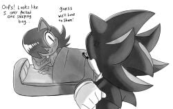 cleavage icydirtball sally_acorn sexual_harassment sexually_suggestive shadow_the_hedgehog sleeping_bag