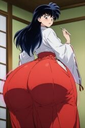 ai_generated blush goldencum34 higurashi_kagome inuyasha kagome_higurashi looking_at_viewer looking_back massive_ass massive_butt narrow_waist shrine_maiden thick_thighs wide_hips