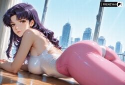 ai_generated ass frenzyai highleg_leotard leggings misato_katsuragi neon_genesis_evangelion stretching yoga