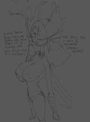 breasts ekka ekka_(monster_train) female humanoid hyper_breasts monochrome monster_girl monster_train sketch tagme
