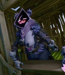 :3 backshots bear blush cum_on_breasts fortnite front_view furry happy leaning_forward raven_(fortnite) raven_team_leader