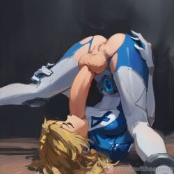 1girl ai_assisted ai_generated autofellatio blonde_female breasts dark_background fantastic_four fellatio female futanari huge_cock intersex marvel marvel_rivals solo stuckwithaspoon sue_storm upside-down