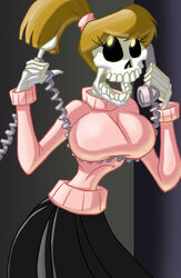 bones chadrocco female hair halloween large_breasts monster monster_girl ponytail skeleton talking_on_phone