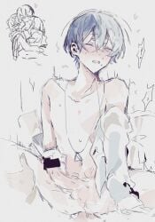 anal_sex aoyagi_touya colored cum male male/male penetration project_sekai shinonome_akito shirt_open thrusting_into_ass two_tone_hair
