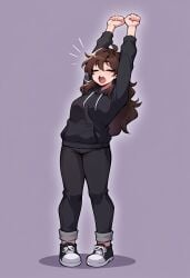 1girls ai_generated civitai long_hair original_character stretching_arms tomboy