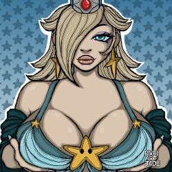 1girls big_breasts blonde_hair blue_eyes crown female lingerie mario_(series) nintendo pixelartjade princess_rosalina royalty stars super_mario_bros. underwear