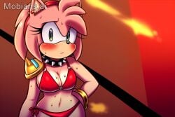 2d 2d_(artwork) 2d_artwork ai_art ai_generated amy_rose bare_arms bare_legs bare_midriff bare_shoulders bare_thighs belly_button bikini bikini_top black_collar black_spiked_collar blue_ear_piercing blue_ear_ring blue_earring blue_earrings blush blush_lines bracelet chain_leash chained chained_collar chained_up chains cleavage collar ear_piercing ear_ring earring earrings eyelashes gold_(metal) gold_bracelets gold_jewelry gold_shoulder_pads golden_bracelets green_eyes hairband hedgehog hedgehog_ears hedgehog_girl hedgehog_humanoid hedgehog_nose hedgehog_tail hourglass_figure hourglass_figured_female leash leash_and_collar leash_pull leashed_collar leashed_female loincloth metal_collar midriff mobian mobian_(species) mobian_hedgehog mobians.ai navel pink_fur pink_hair pink_quills red_bikini red_bikini_top red_hairband red_loincloth short_hair shoulder_pads slave slave_bikini slave_collar slave_outfit slavegirl small_boobs small_breasts sonic_(series) sonic_the_hedgehog_(series) spiked_collar spiked_shoulder_pads sweat sweatdrop sweating sweating_breasts sweating_female sweaty sweaty_body sweaty_breasts sweaty_butt sweaty_legs sweaty_thighs