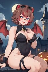 1girls ai_generated animal_ears animal_tail big_breasts blue_eyes blush breasts brown_hair halloween kemonomimi latam_virtual_youtuber looking_at_viewer moon multicolored_hair night outdoors public raccoon_ears raccoon_girl raccoon_tail rakkun red_hair short_hair solo_female tagme thighs tupadrev4 vampire vampire_girl virtual_youtuber vtuber