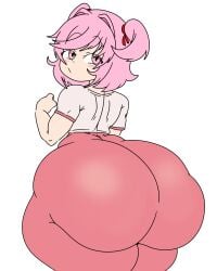 1girls ass ass_bigger_than_head back_view big_ass blush doki_doki_literature_club female huge_ass inakotho leggings looking_back natsuki_(doki_doki_literature_club) pink_eyes pink_hair tagme