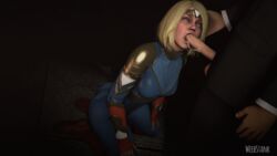 3d blonde_hair blowjob blue_eyes dc dc_comics female injustice_2 kara_danvers kara_zor-el male oral supergirl supergirl_(injustice) superman_(series) weebstank