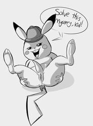 anthro anthrofied anus ass cuntboy cuntboy_sans_balls detective_pikachu detective_pikachu_(series) dialogue feet furry hat herm hermaphrodite intersex male maleherm monochrome moonngloom multi_genitalia nintendo nude penis pikachu pokémon_(species) pokemon pokemon_(game) pokemon_rgby pussy rodent solo spread_legs spreading tail text thick_thighs vagina wide_hips