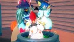 3d 3d_model anthro anthro_only cauldron cinderace eeveelution female furry furry_female furry_only halloween halloween_theme katress koikatsu koikatsu! nude pal_(species) palworld pokemon pokemon_(species) pumpkin splash_(vap_enjoyerts) splashnsfw vaporeon