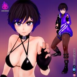 1girls bent_over cleavage female female_only igneuzz navel reina_mishima tagme tekken tekken_8 thick_thighs tight_clothing