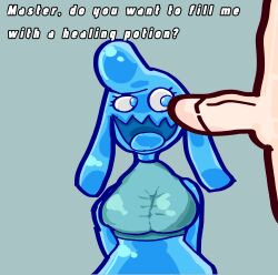 1boy1girl 1girl1boy anthro anthro_on_human breasts dialogue dick human human_on_anthro mazgov69 monster nintendo pokemon pokemon_(species) pokephilia water wynaut