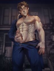 bara big_penis bulge clothing cum erection genital_fluids halloween halloween_(series) male male_only manly masturbation michael_myers muscular_male orgasm penis soynutts