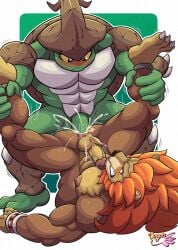 anthro anthro_on_anthro anthro_penetrated anthro_penetrating anthro_penetrating_anthro arthropod balls beetle blush cum_in-ass duo erection genitals glans green_body hair hi_res humanoid_genitalia humanoid_penis insects interspecies kragg leg_grab male male/male male_penetrated male_penetrating male_penetrating_male mane muscular muscular_anthro muscular_male orange_hair ougon penetration penis piledriver_position rhinoceros_beetle rivals_of_aether scarabaeid sex zetterburn