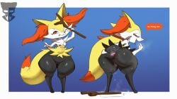 16:9 3_fingers anal_juice anthro anus ass big_butt biped black_body blush bodily_fluids body_blush braixen breasts breath duo female female/female fingers fur generation_6_pokemon genitals hi_res inner_ear_fluff mammal milkshoba narrowed_eyes nintendo nipples open_mouth pinup pokemon pokemon_(species) pose pussy pussy_blush short_stack simple_background small_breasts smile spread_butt spreading tail text thick_thighs tongue tuft wide_hips widescreen yellow_body