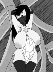 areolae asian asian_female cindy_moon facemask female female_focus large_breasts mask mostly_clothed ripped_clothing silk_(marvel) spider-man_(series) tentacle thick_thighs unknown503 wide_hips