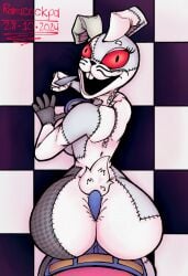 1boy 1boy1girl 1girls ass big_ass bulge butt buttjob clothed clothing covered_buttjob five_nights_at_freddy's five_nights_at_freddy's:_security_breach knife rabbit rabbit_ears ramacockpa_(artist) red_eyes rubbing self_upload vanny_(fnaf)