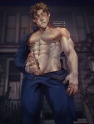 bara big_penis bulge clothing cum erection genital_fluids halloween halloween_(series) male male_only manly masturbation michael_myers muscular_male penis soynutts